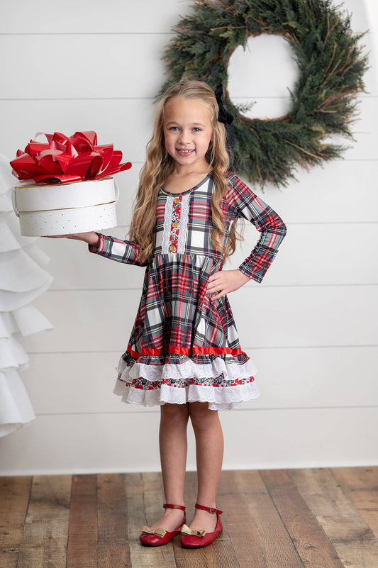 Plaid Lace Ruffle Dress