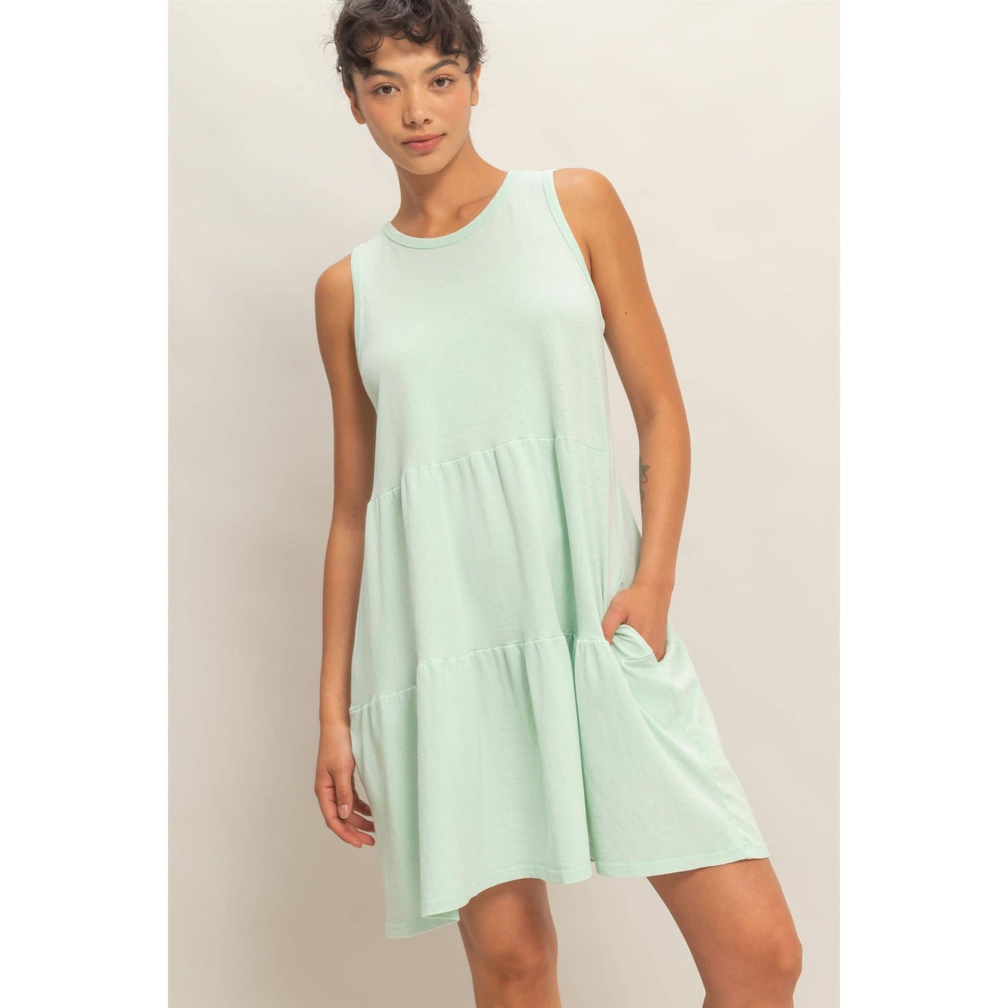 Sleeveless Crewneck Tiered Mini Dress