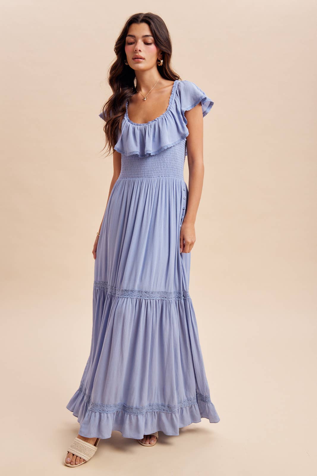 RUFFLED FLOUNCE COLLAR MAXI DRESS
