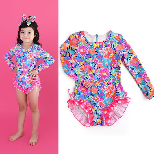 Megan Floral LONG SLEEVE RASH GUARD SWIMSUIT