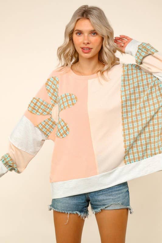 Plus Color Block Oversized Pullover Top