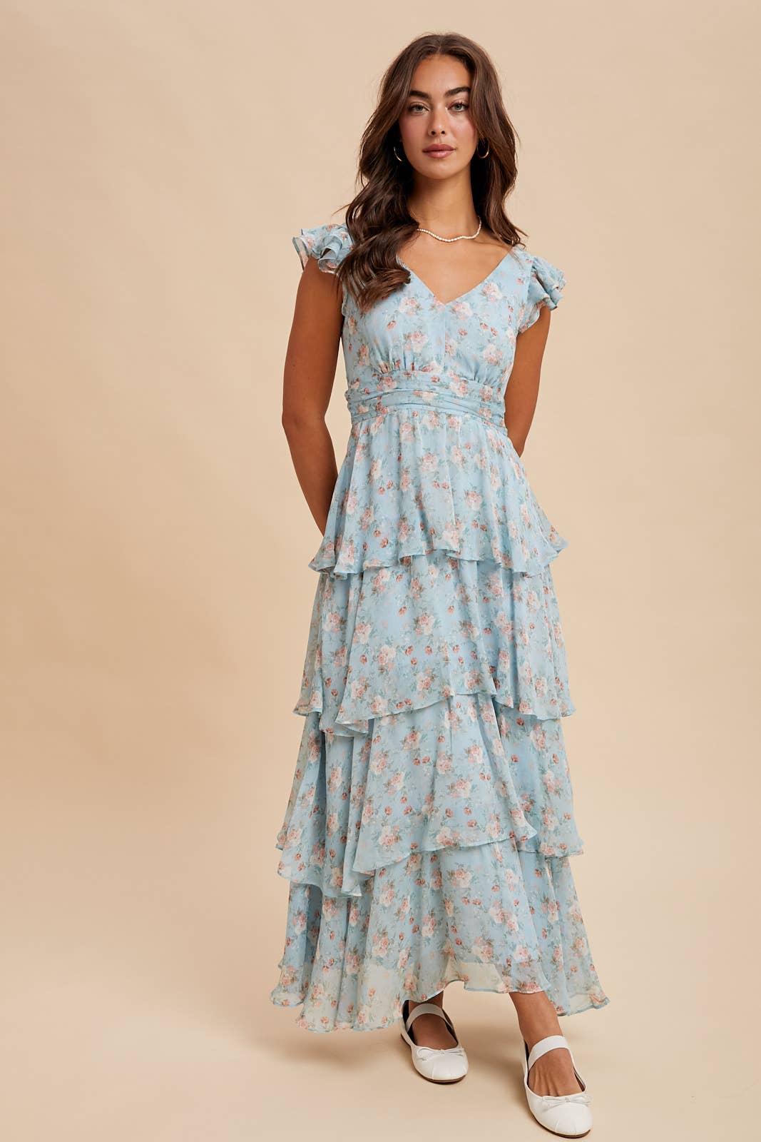 TIERED CHIFFON FLORAL DRESS