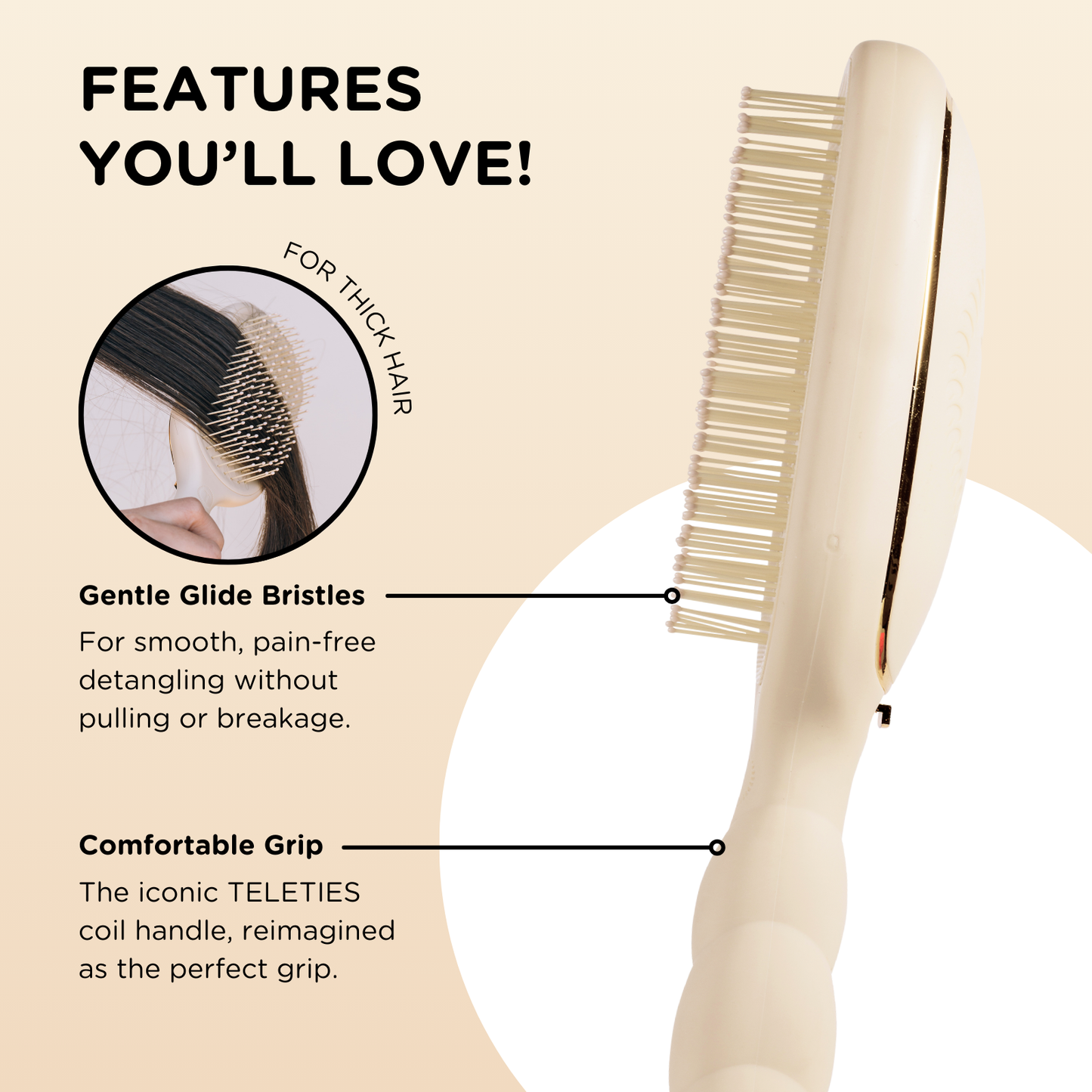 Teleties Detangler Hair Brush for Thick Hair - Tan