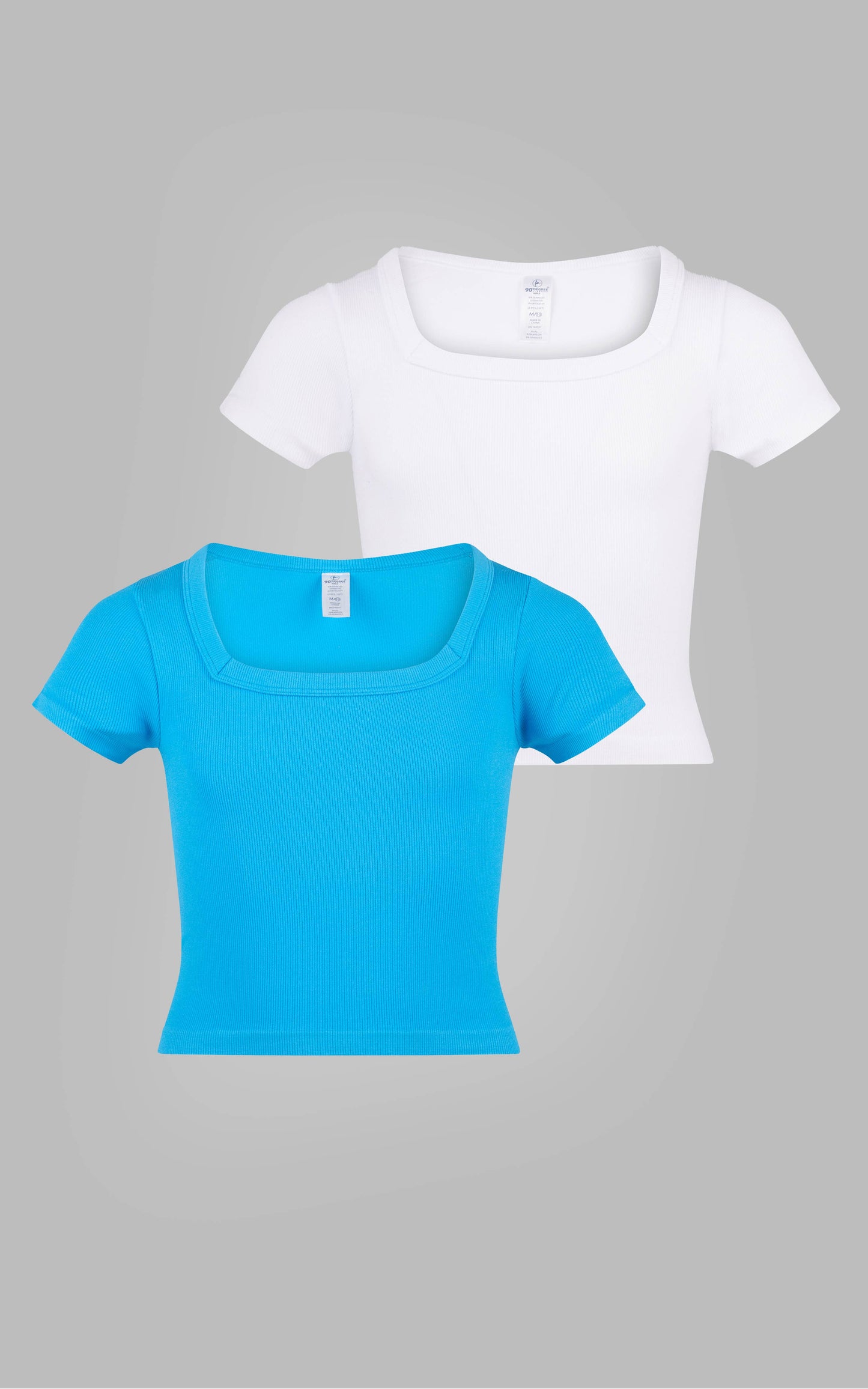 2 PACK Tween Girls Rib Seamless Square Neck T-Shirts