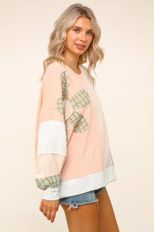 Plus Color Block Oversized Pullover Top