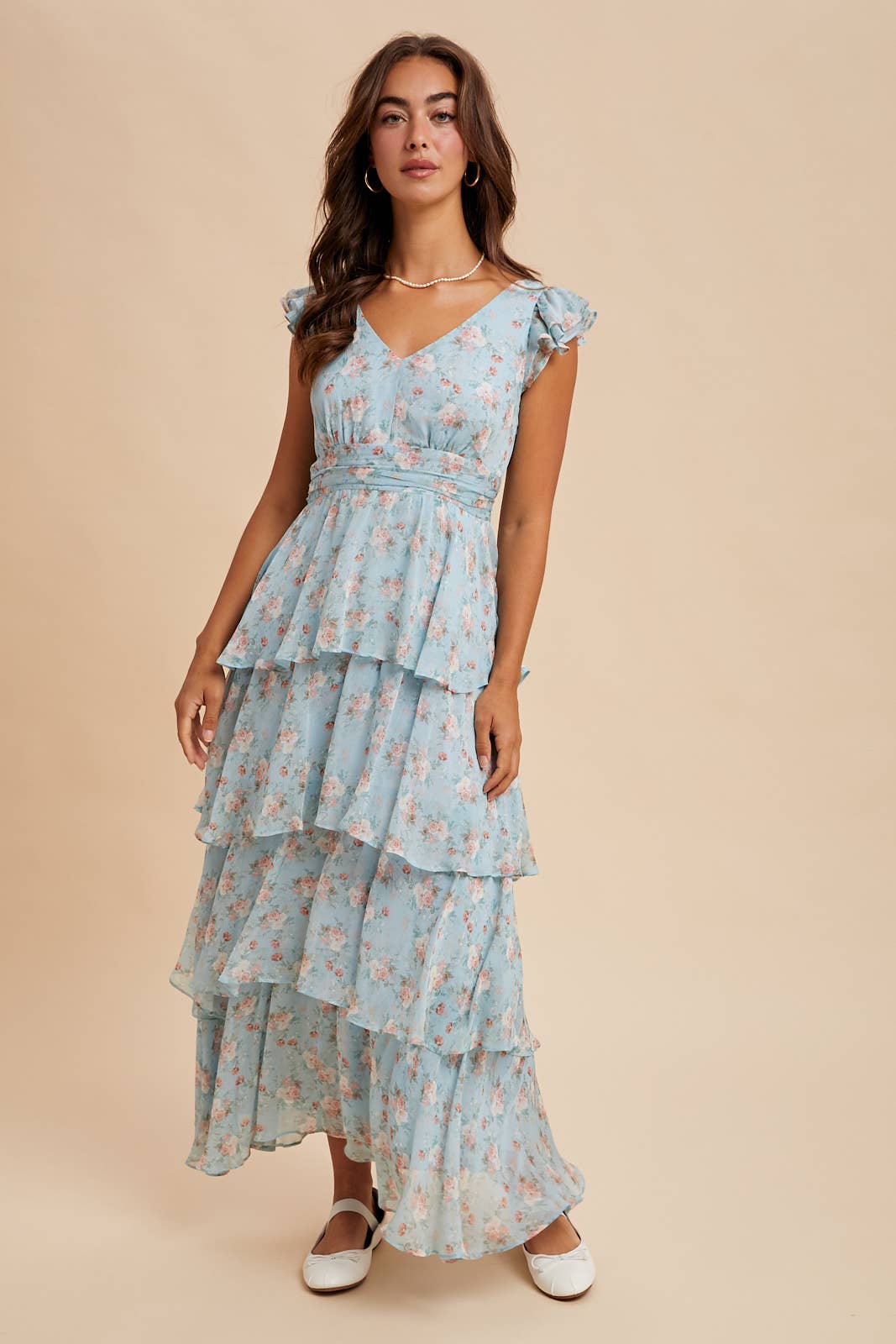 TIERED CHIFFON FLORAL DRESS