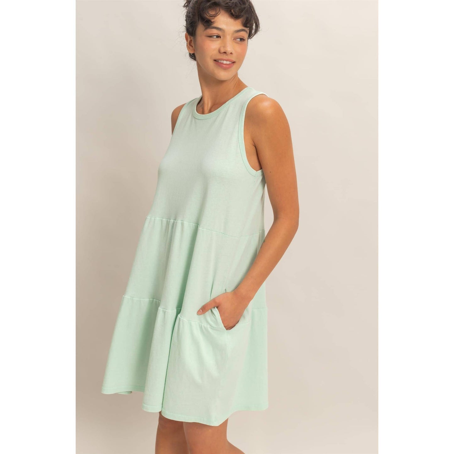 Sleeveless Crewneck Tiered Mini Dress