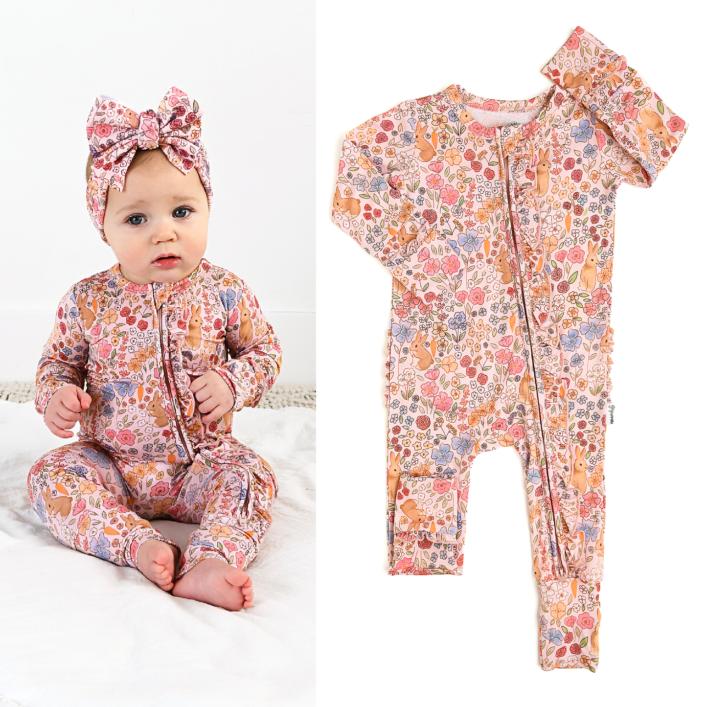 Meadow Floral Bunny Ruffle Zip