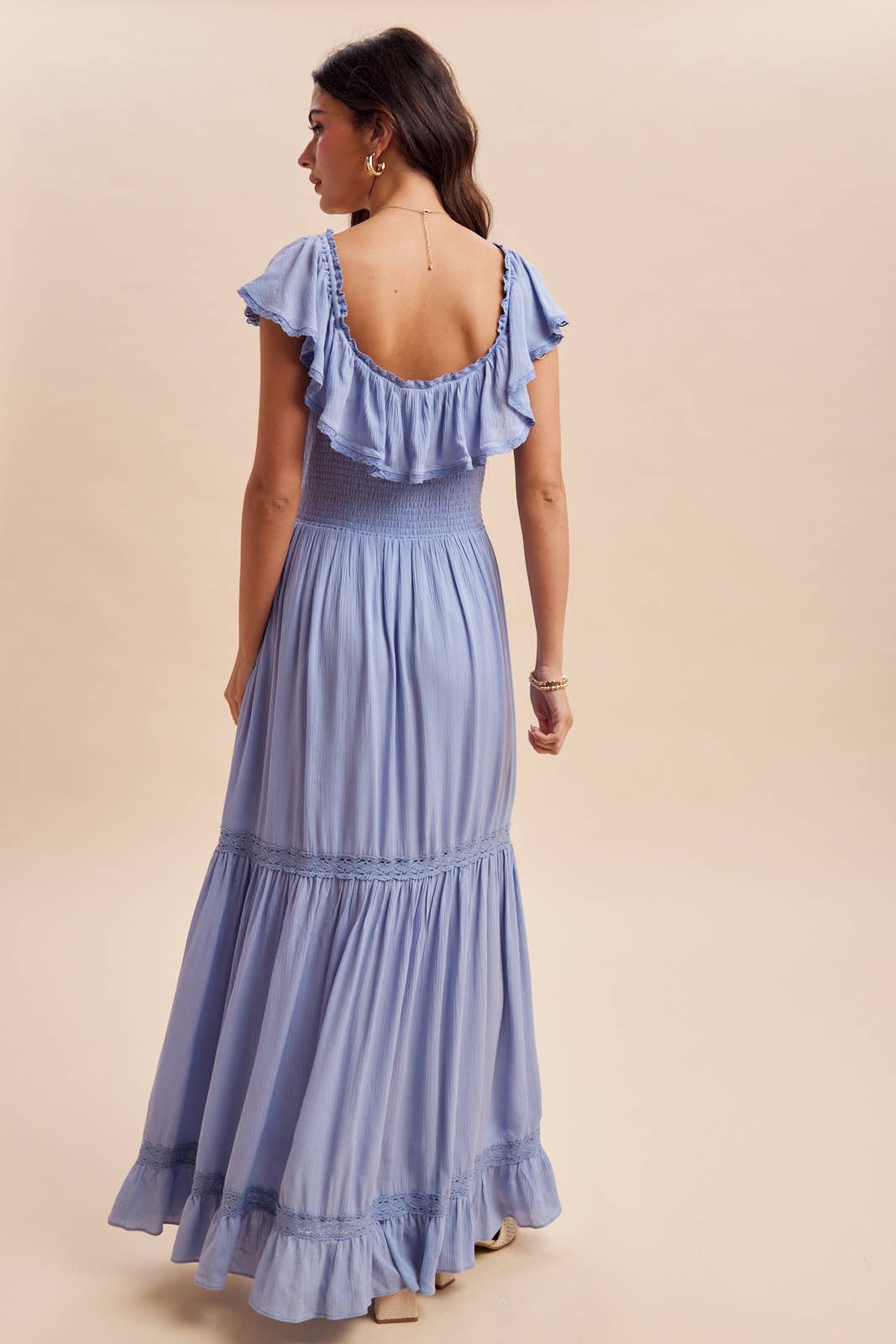 RUFFLED FLOUNCE COLLAR MAXI DRESS