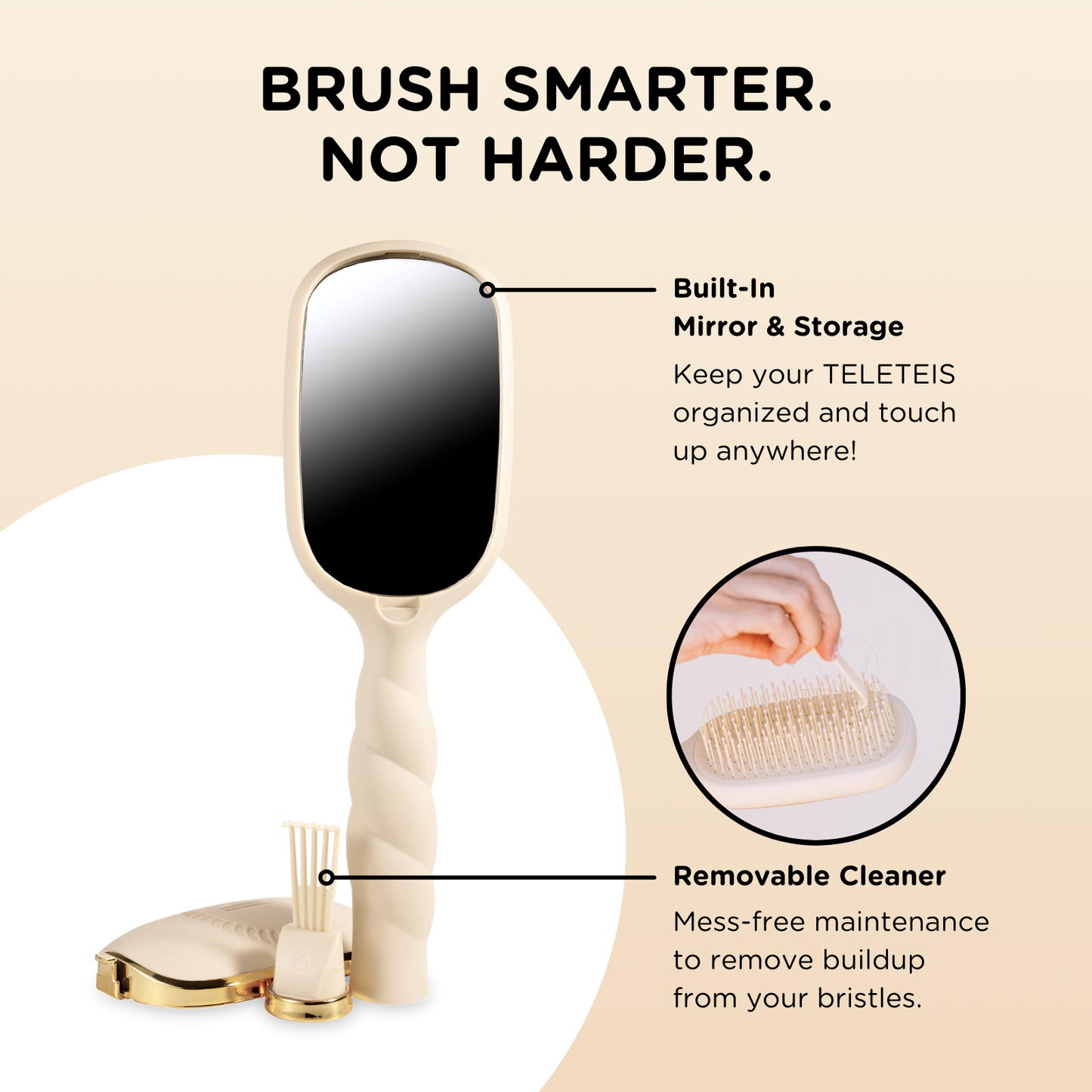 Teleties Detangler Hair Brush for Thick Hair - Tan