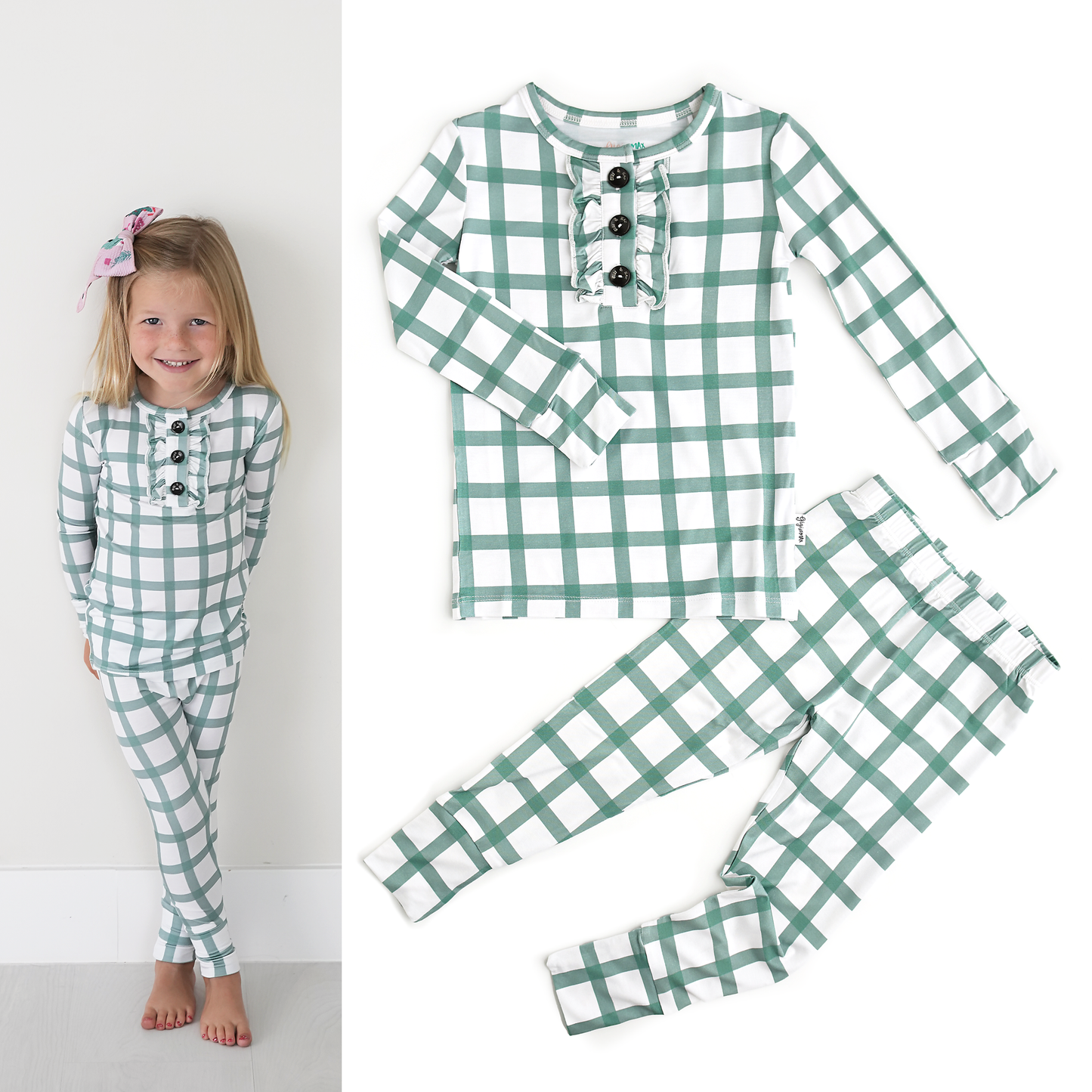 Joy Green Plaid Ruffle 2 Piece Set