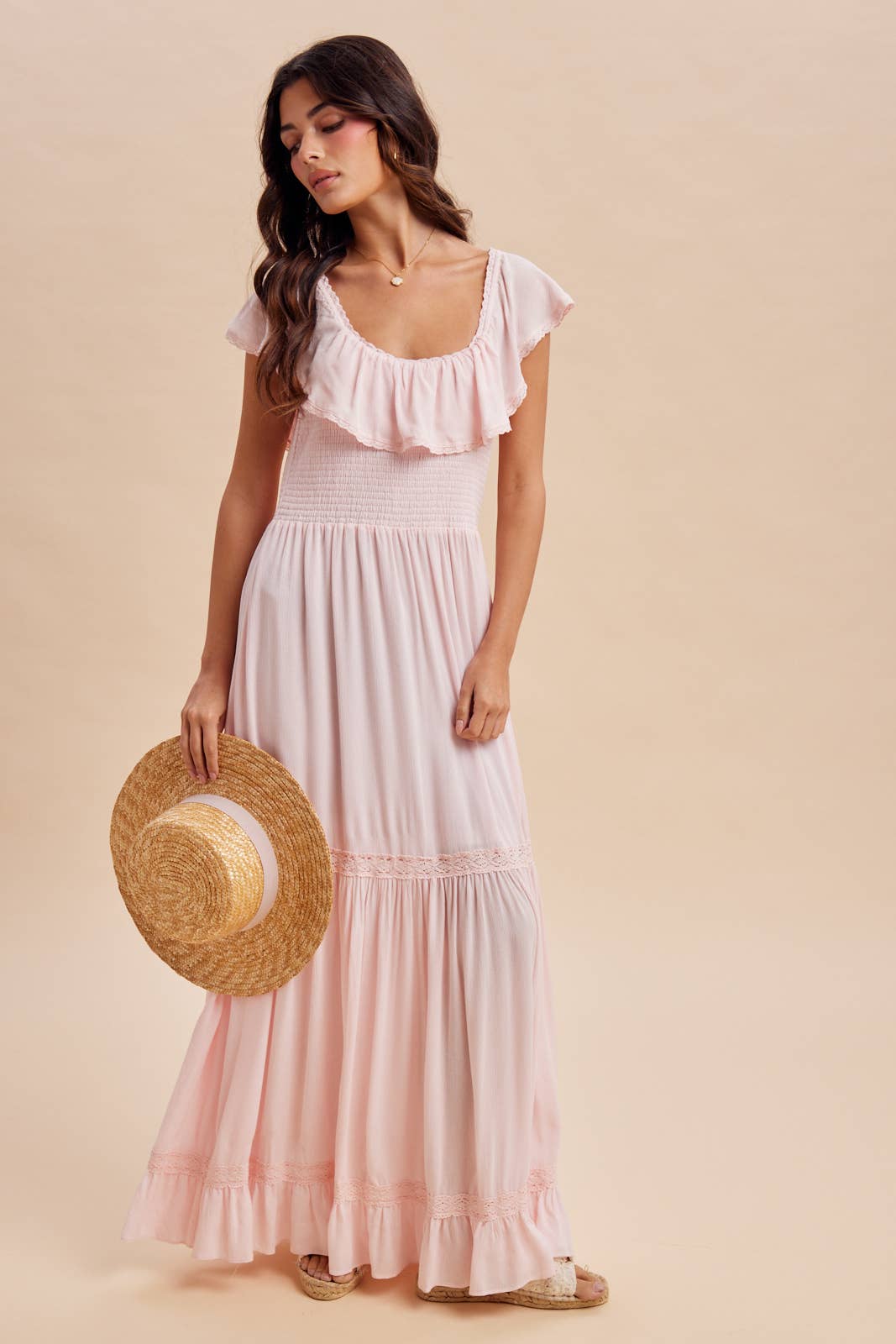 RUFFLED FLOUNCE COLLAR MAXI DRESS