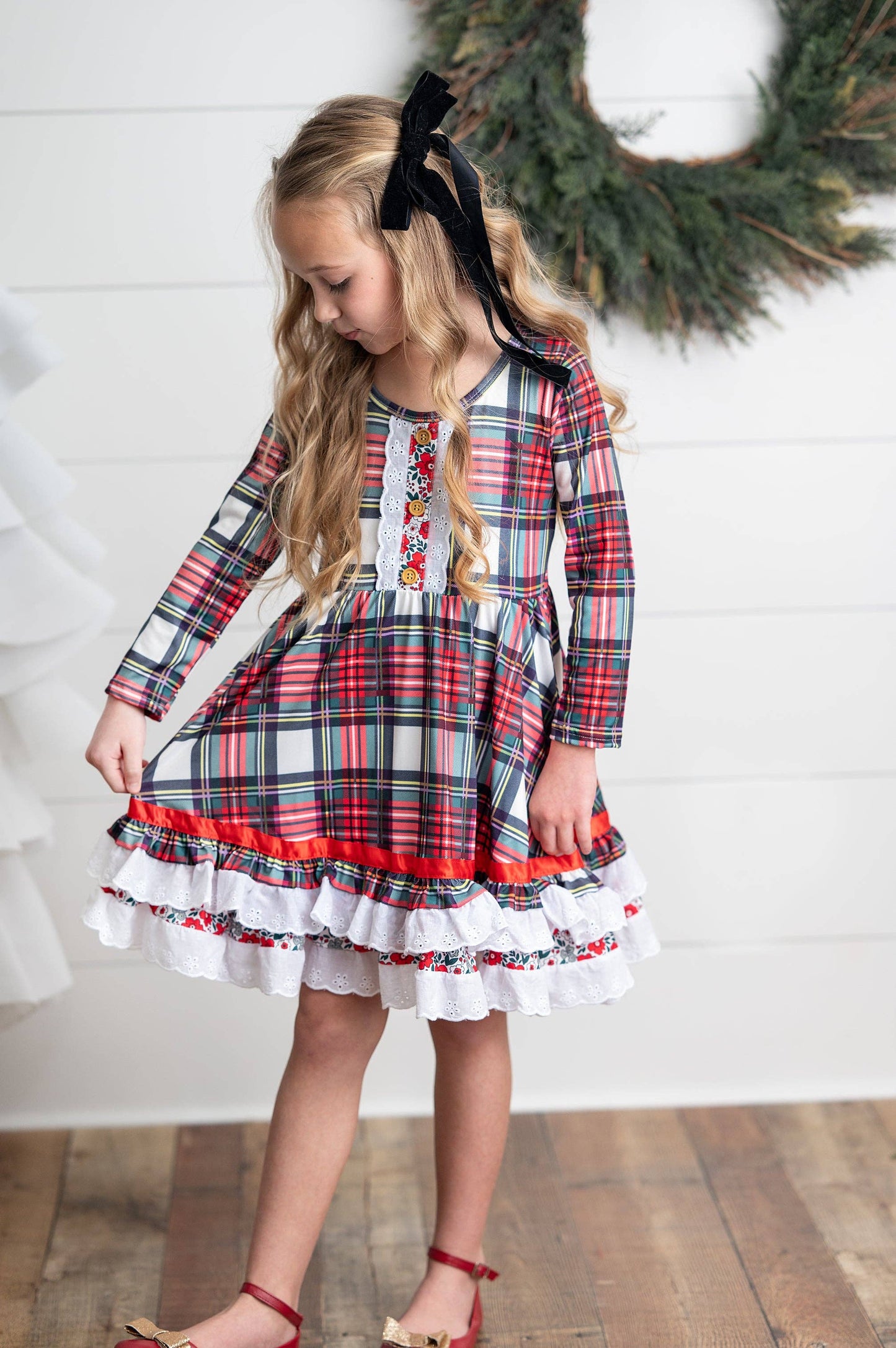 Plaid Lace Ruffle Dress
