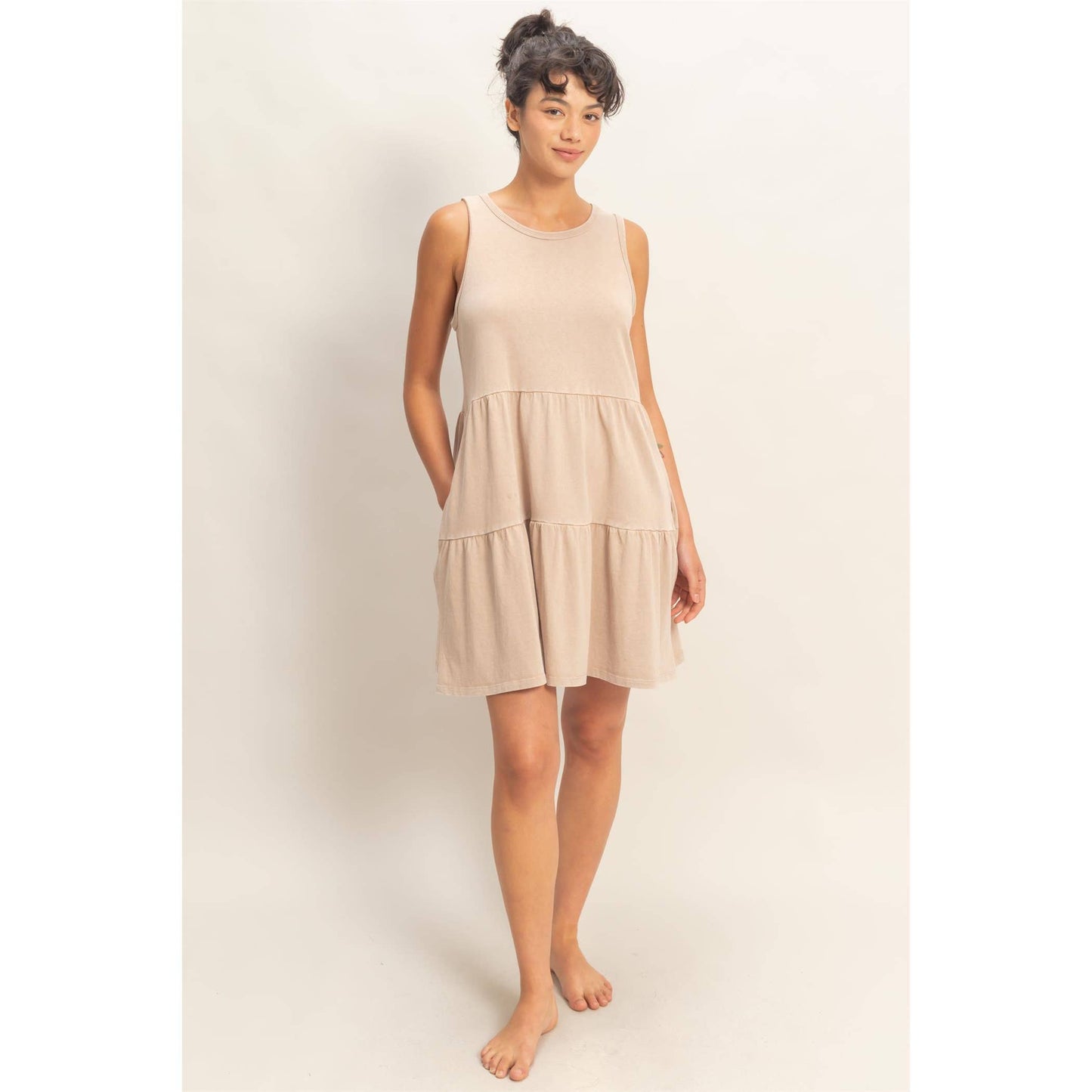 Sleeveless Crewneck Tiered Mini Dress