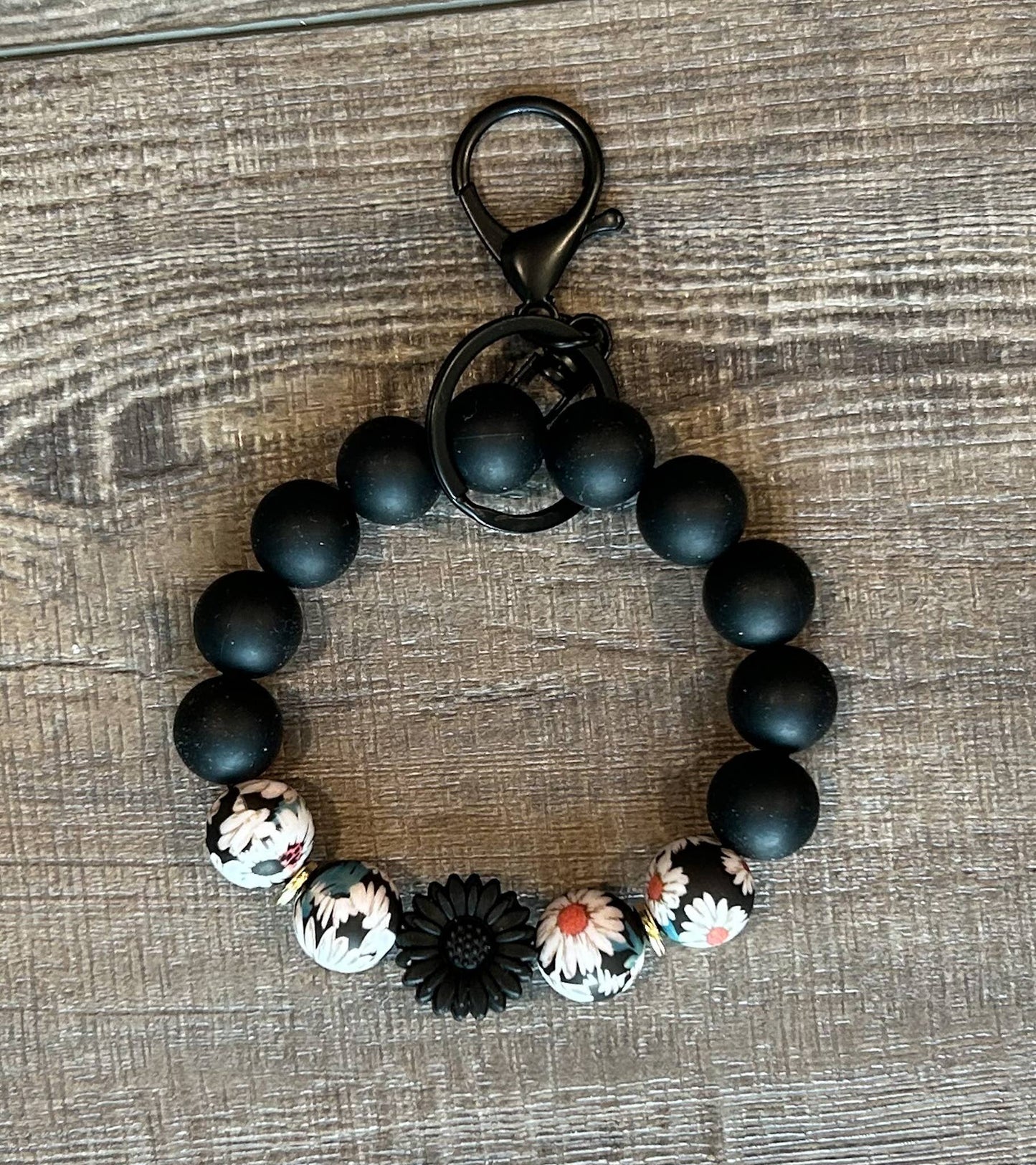 Floral Flower Silicone Bead Wristlet Keychain