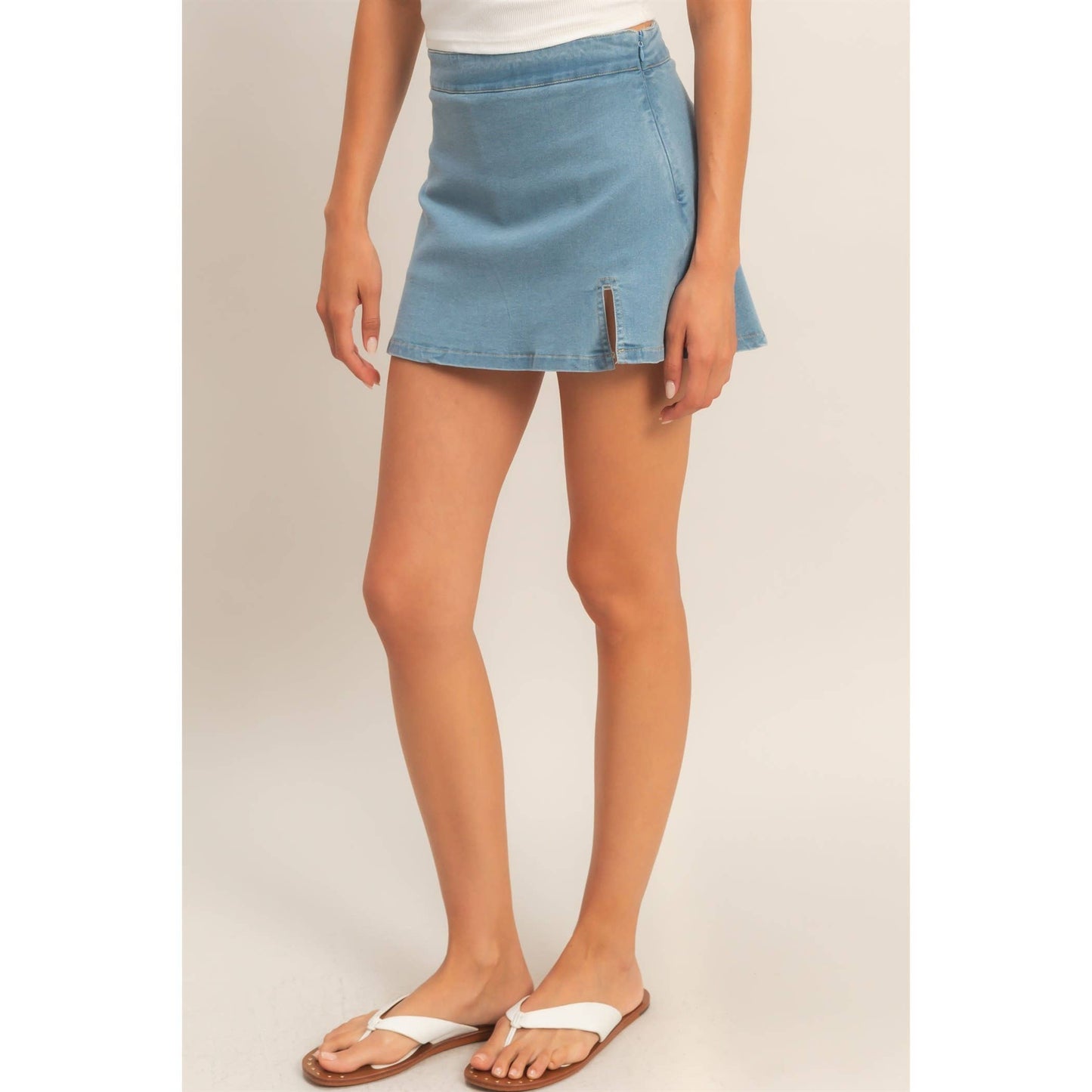 Denim Mini Skirt With Slit