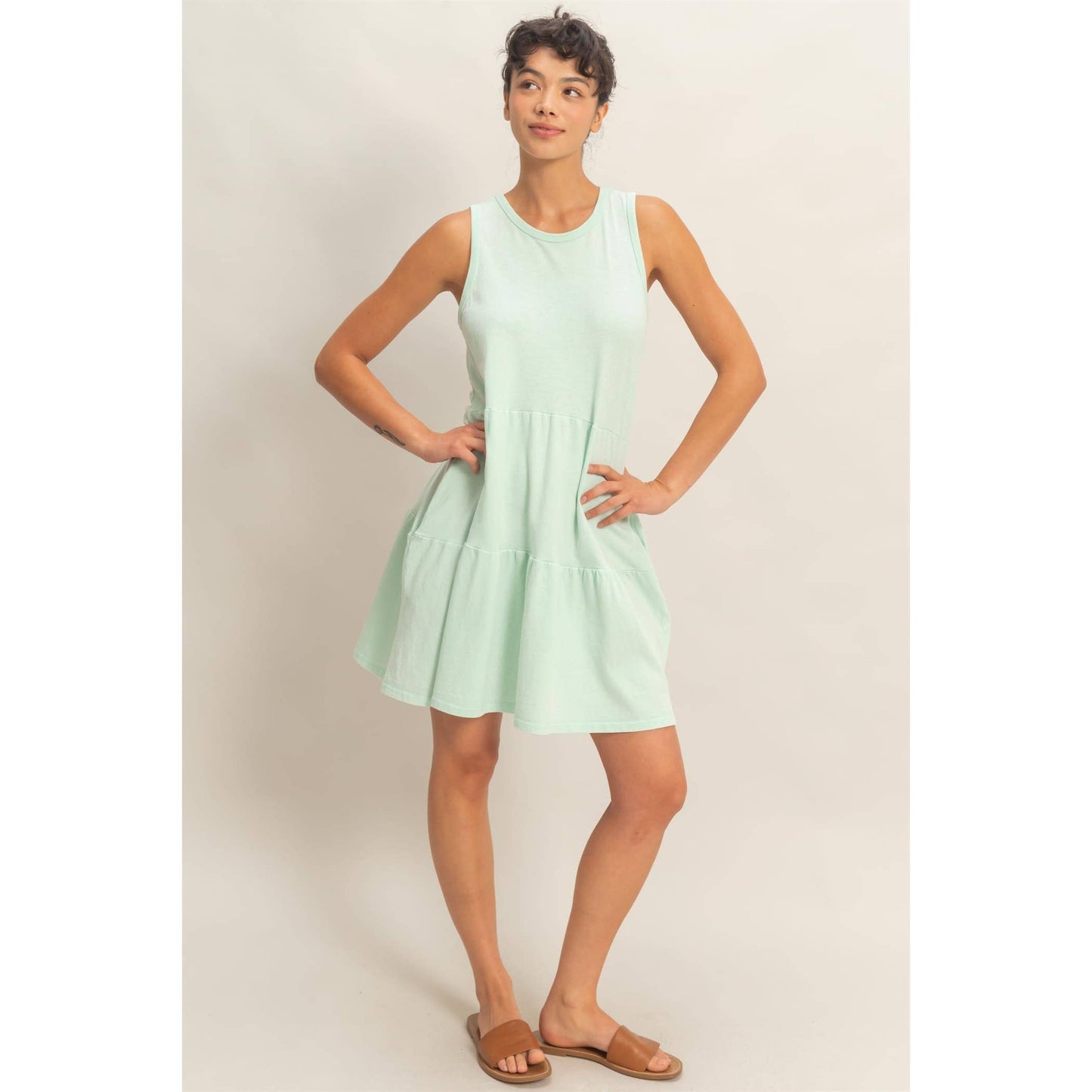 Sleeveless Crewneck Tiered Mini Dress
