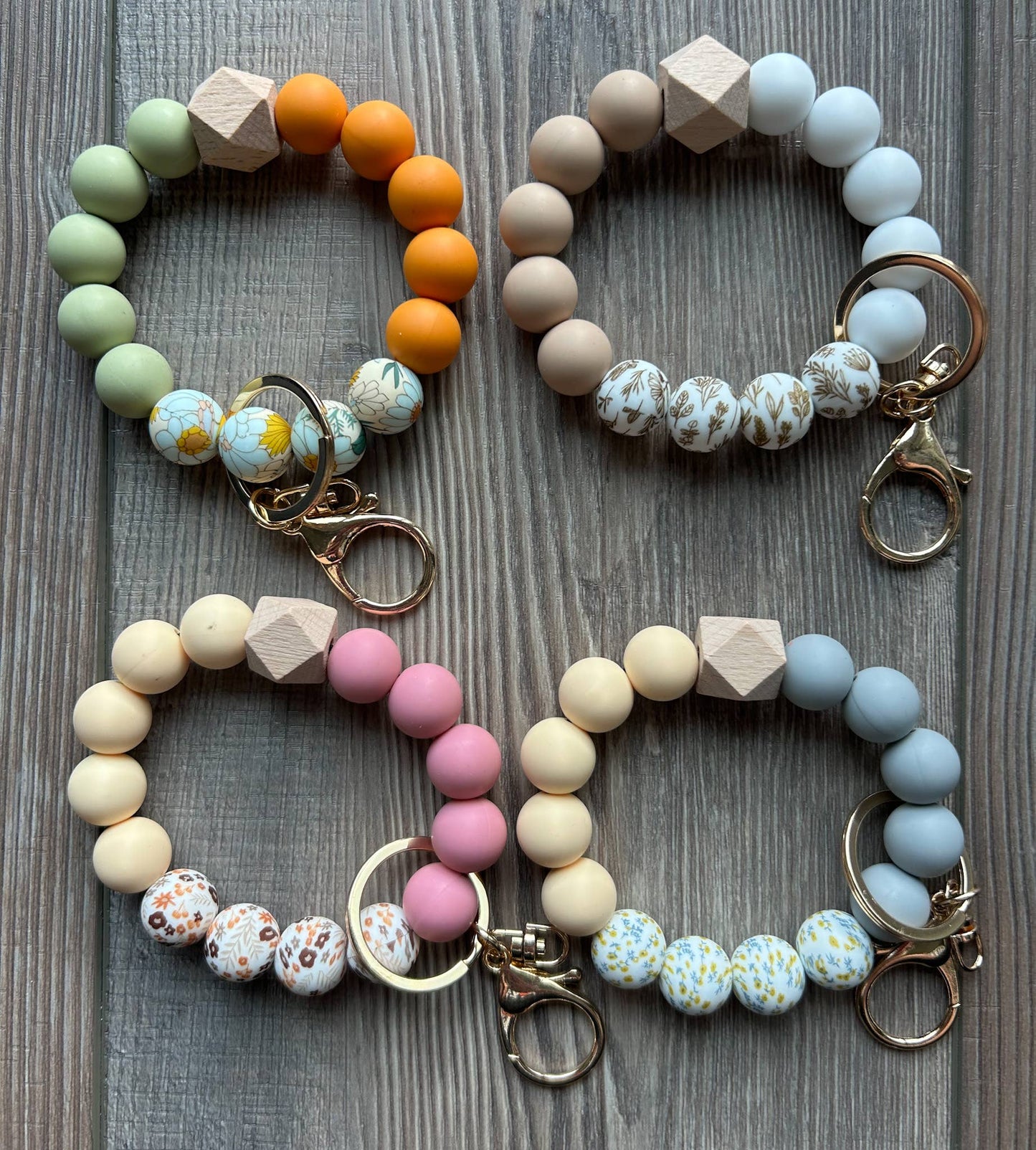 Fall Tri Color Printed Bead Wristlet Keychain