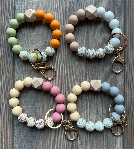 Fall Tri Color Printed Bead Wristlet Keychain