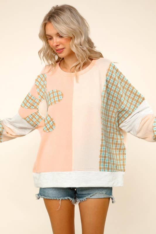Plus Color Block Oversized Pullover Top