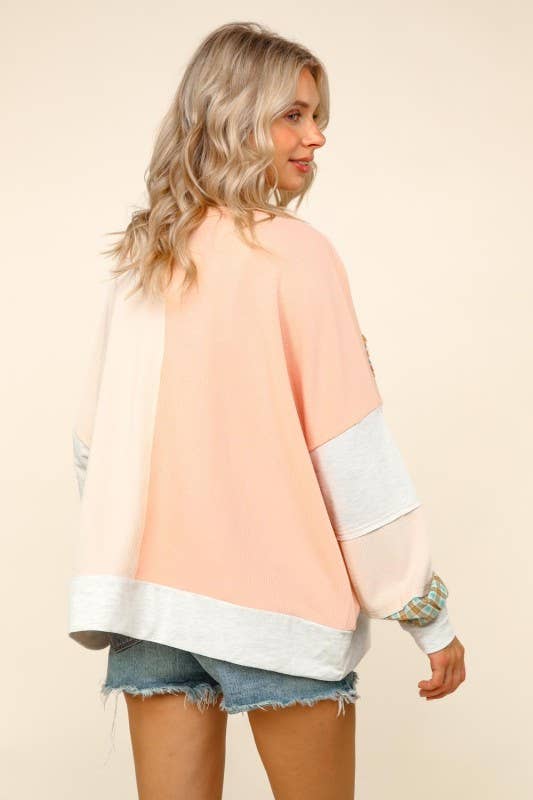 Plus Color Block Oversized Pullover Top