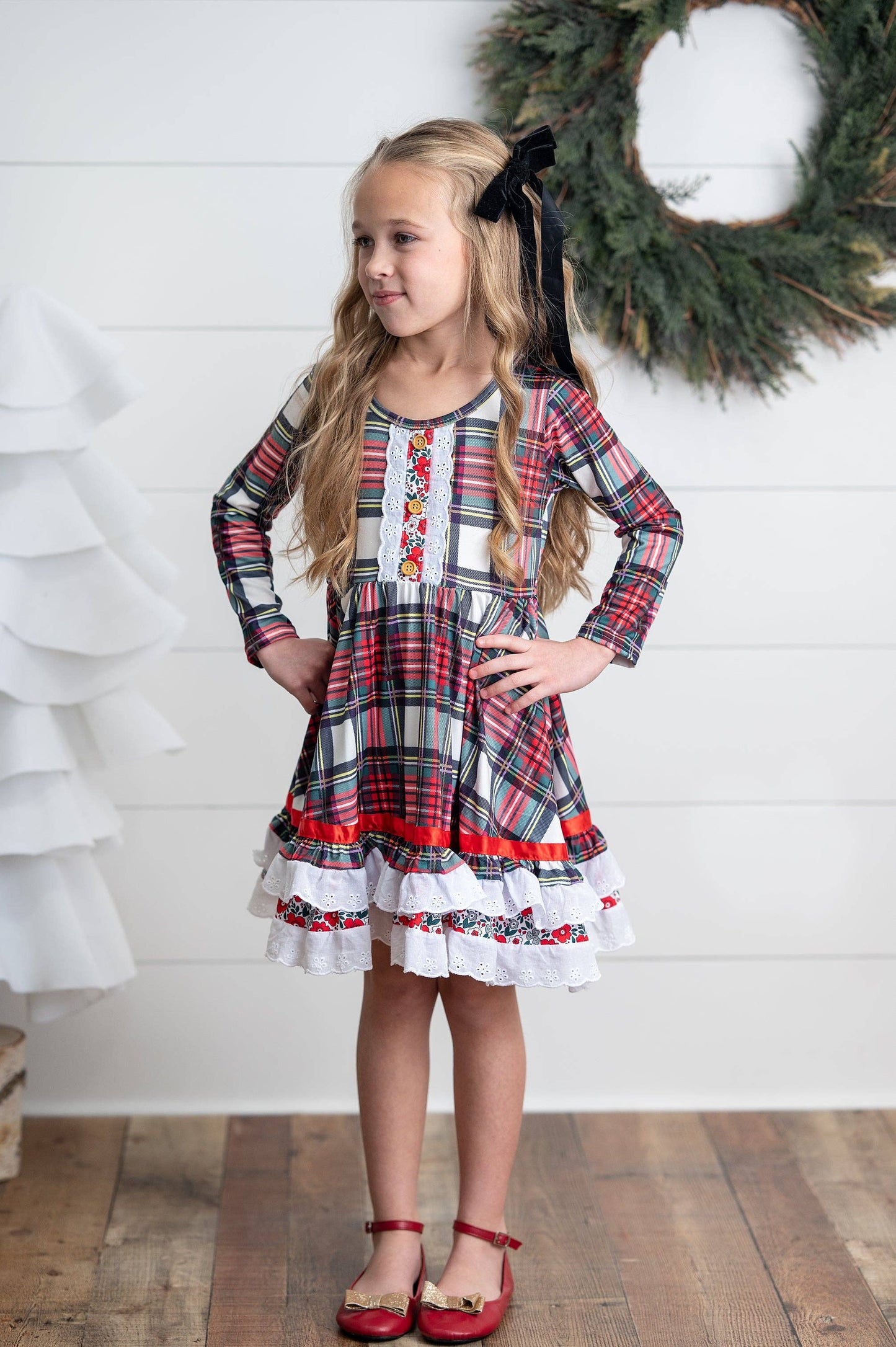 Plaid Lace Ruffle Dress