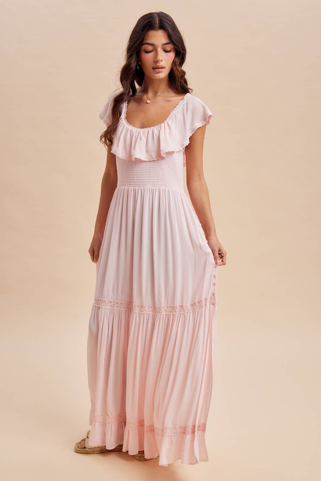 RUFFLED FLOUNCE COLLAR MAXI DRESS