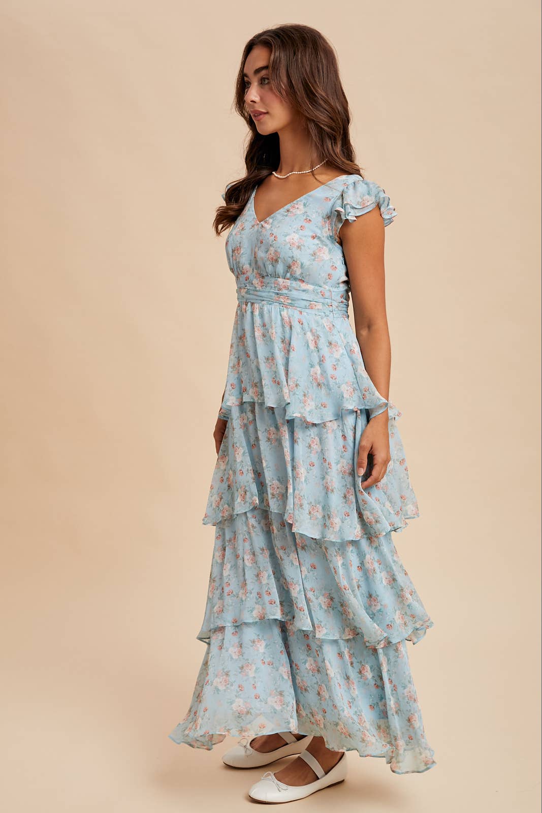 TIERED CHIFFON FLORAL DRESS