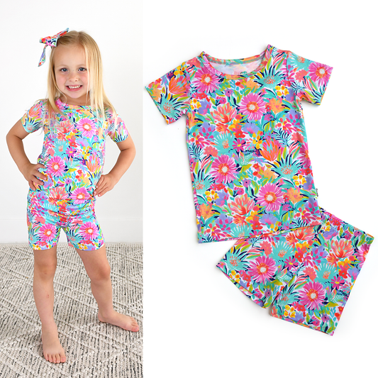 Megan Floral Two Piece - Shorts Bamboo Kids Lounge Outfit