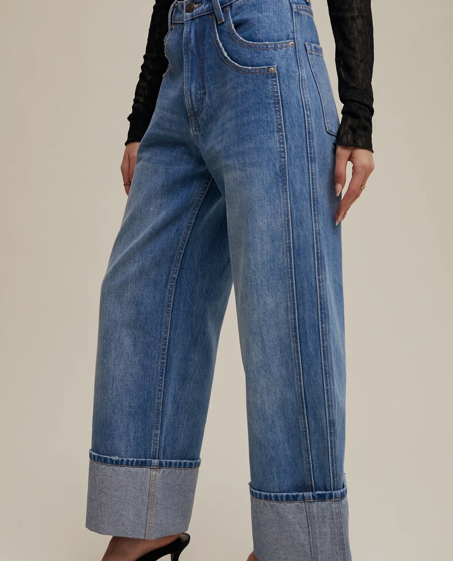 Jemma Wide Leg Cuffed Denim