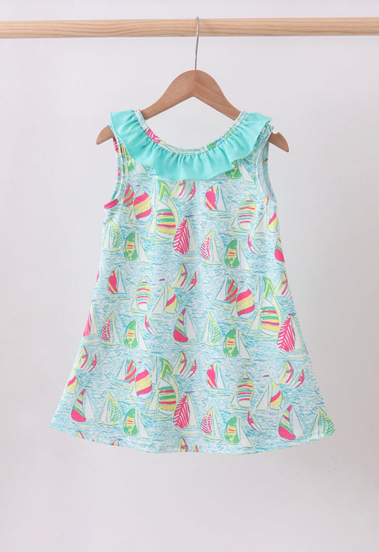 Girls Sailboat Ruffle Dress