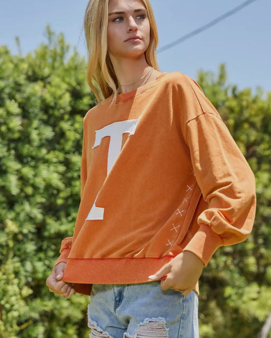 T Logo Acid Washed Sweatshirt