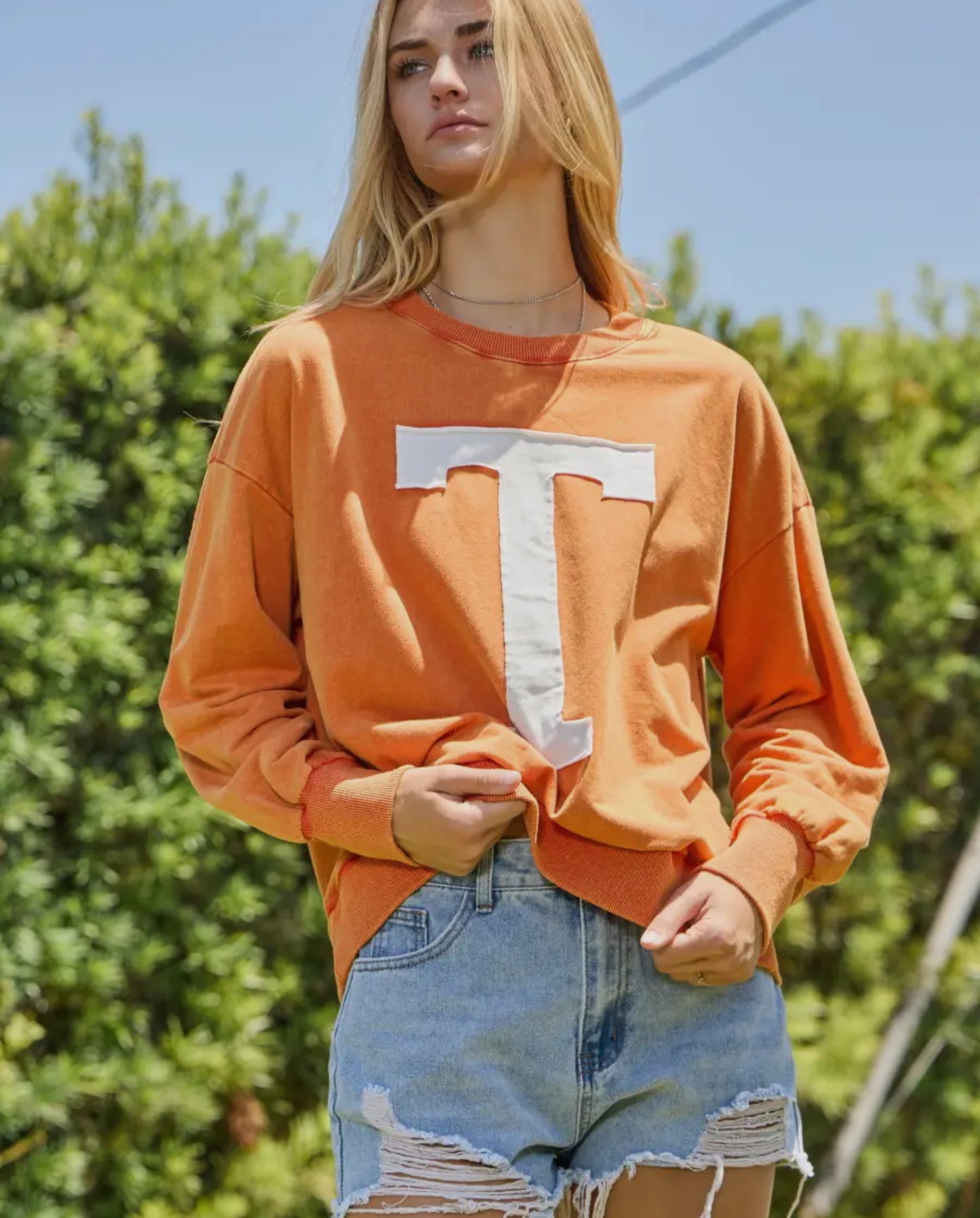 T Logo Acid Washed Sweatshirt