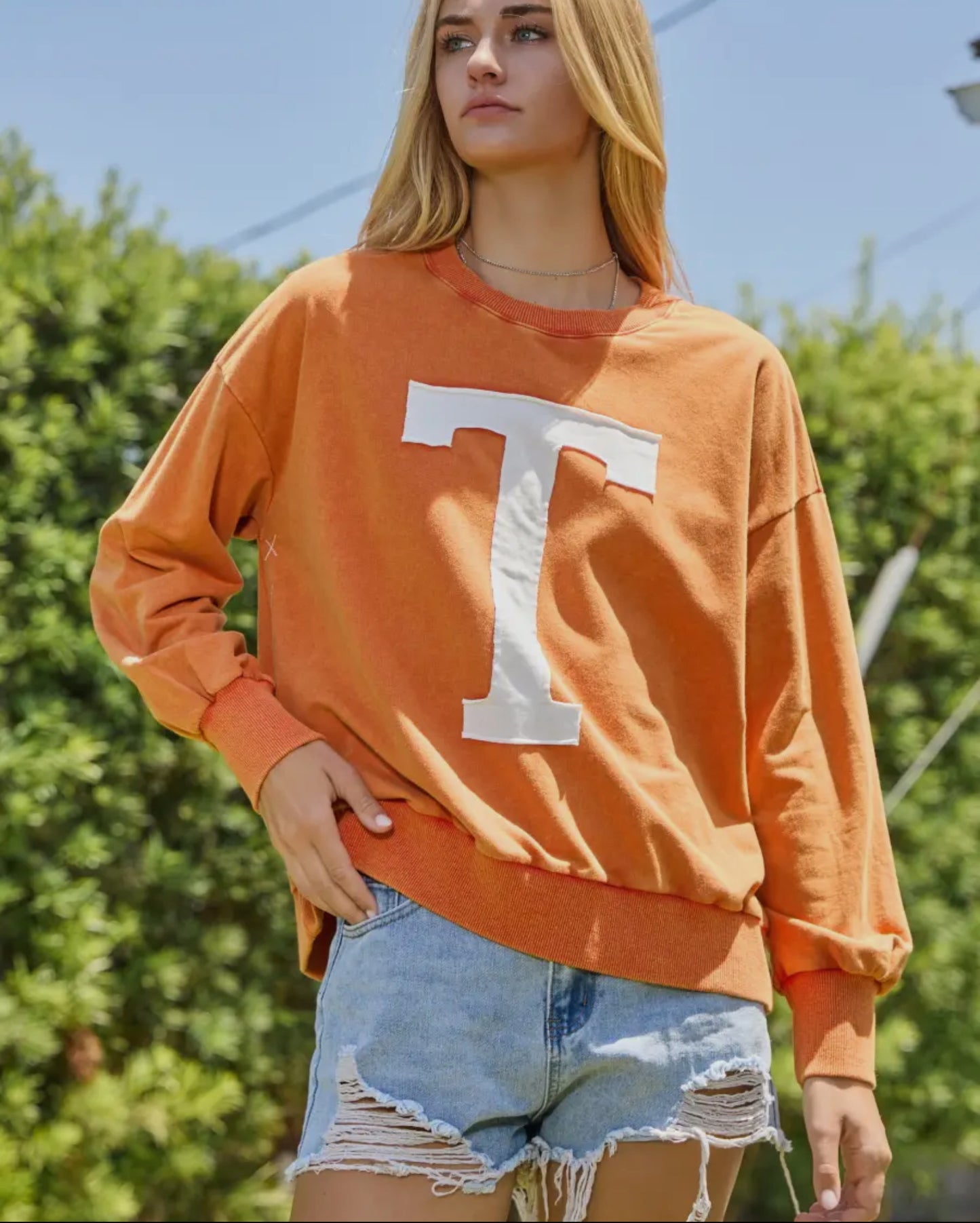 T Logo Acid Washed Sweatshirt