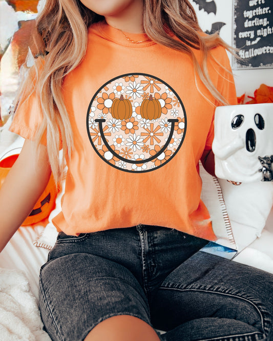 Pumpkin Floral Smile Comfort Colors Tee