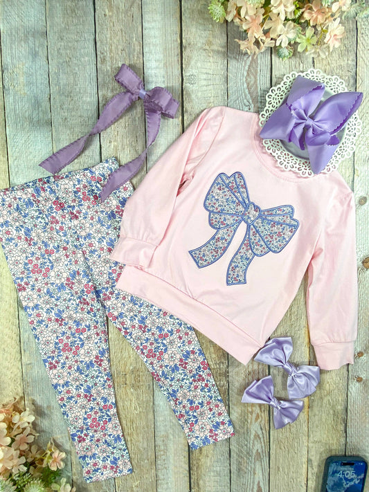 Bow Applique Leggings Set