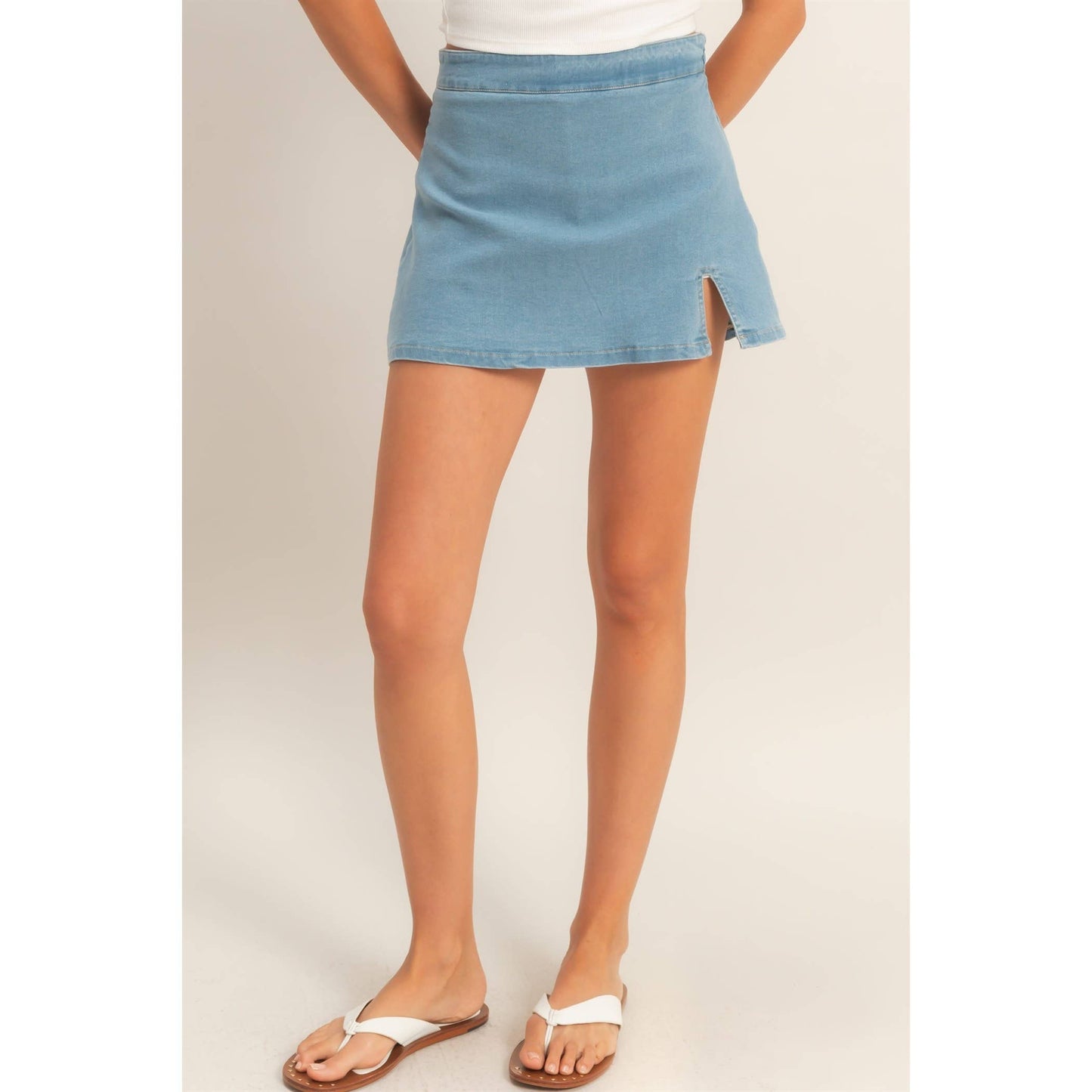 Denim Mini Skirt With Slit