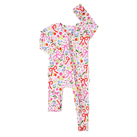 Floral Bows V RUFFLE ZIP