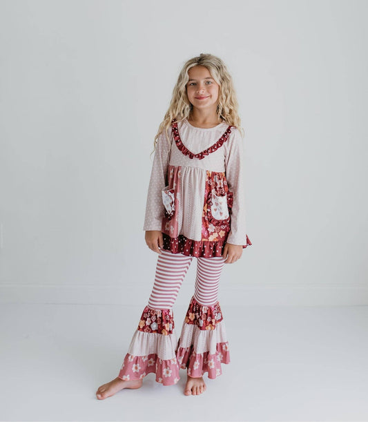 Floral Bell Bottom Ruffle Pant Set
