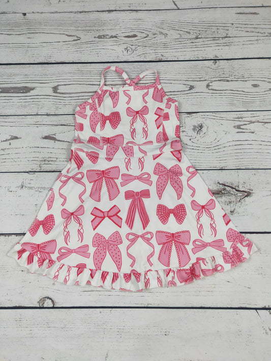 Pink Bow Print Girls Athletic Dress