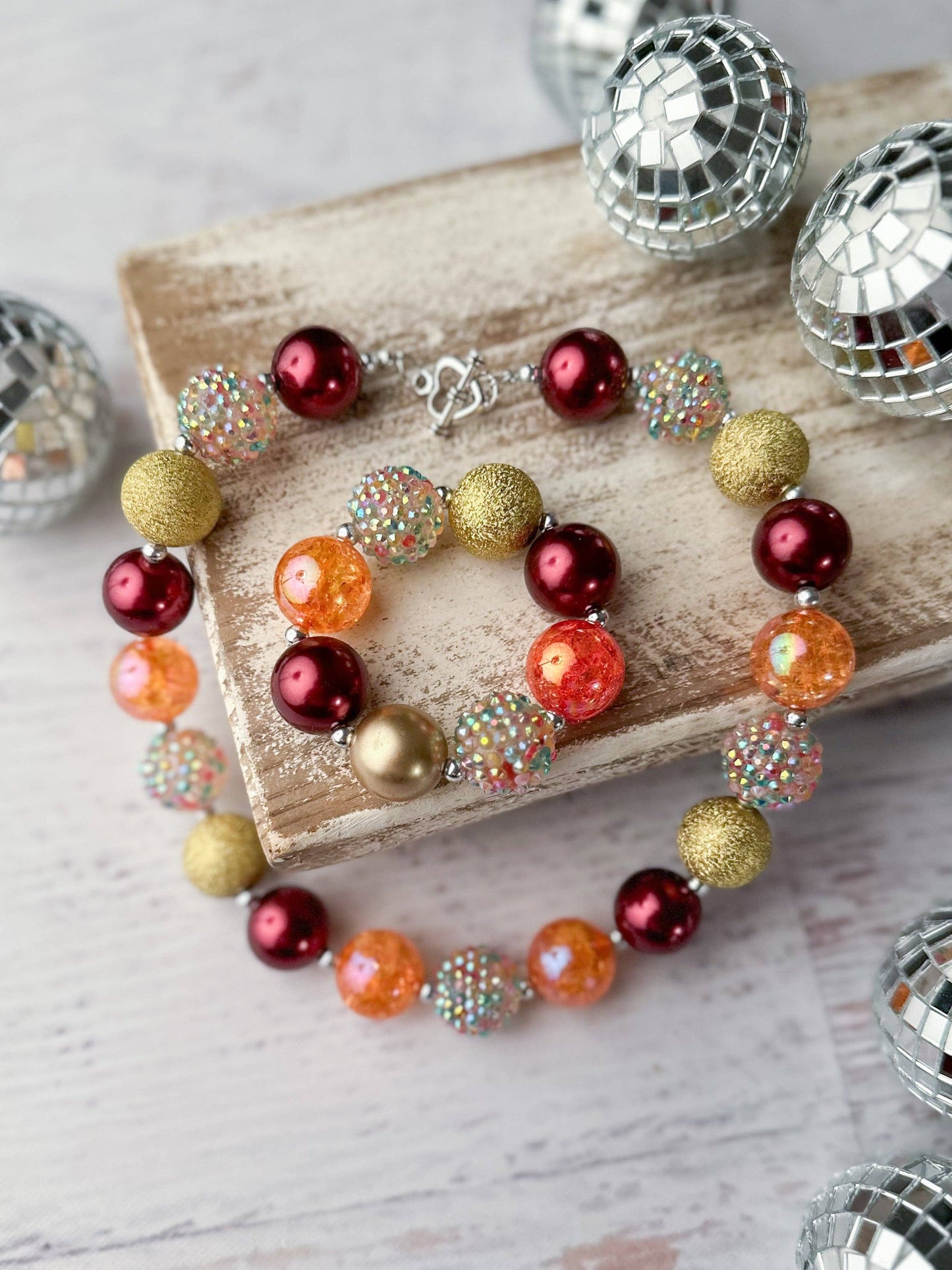 Fall Colors Rhinestone Chunky Bead Bracelet