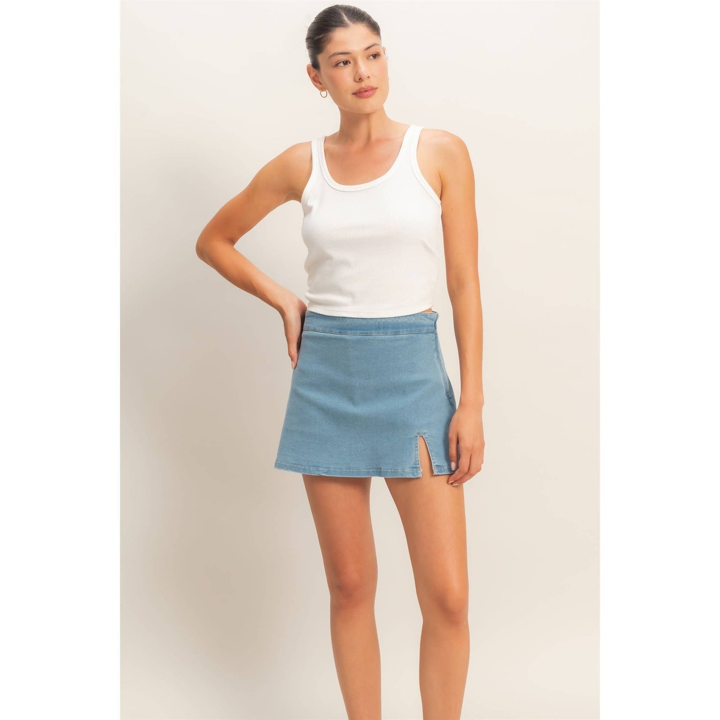 Denim Mini Skirt With Slit