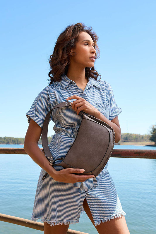 Sierra Structured Shoulder Bag w/ Whipstitch Detail