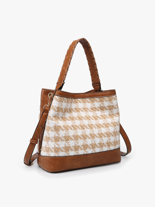 Maude Houndstooth Satchel w/ Braided Handle