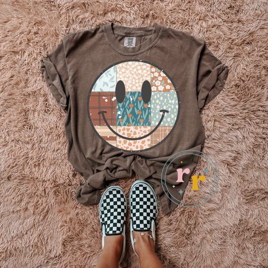 Fall Patchwork Smile Graphic T-shirt