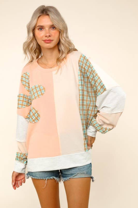 Plus Color Block Oversized Pullover Top
