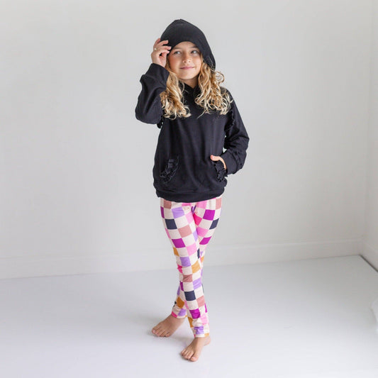 Ruffle Hoodie & Checkered Leggings Set