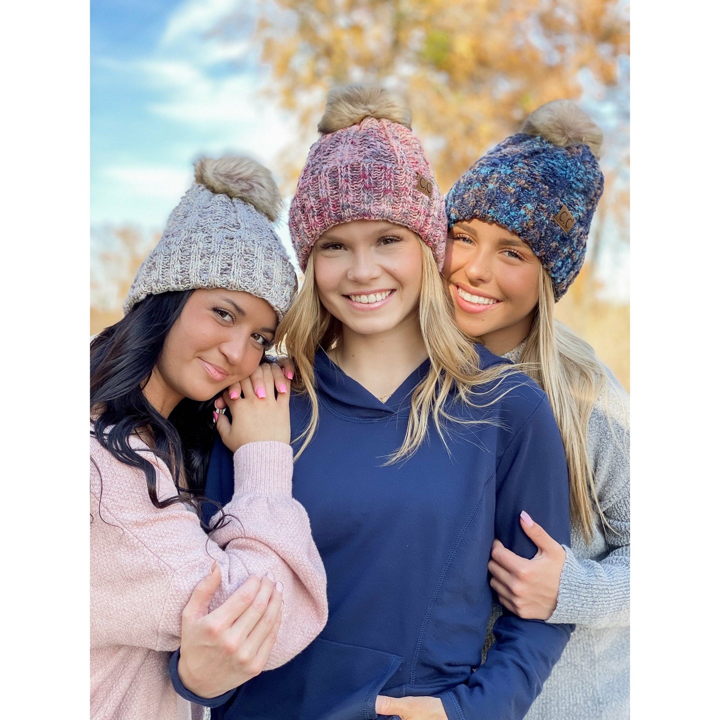 Fuzzy Lined Popcorn Confetti Fur Pom CC Beanie