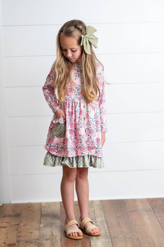 Rose Floral & Sage Check Dress