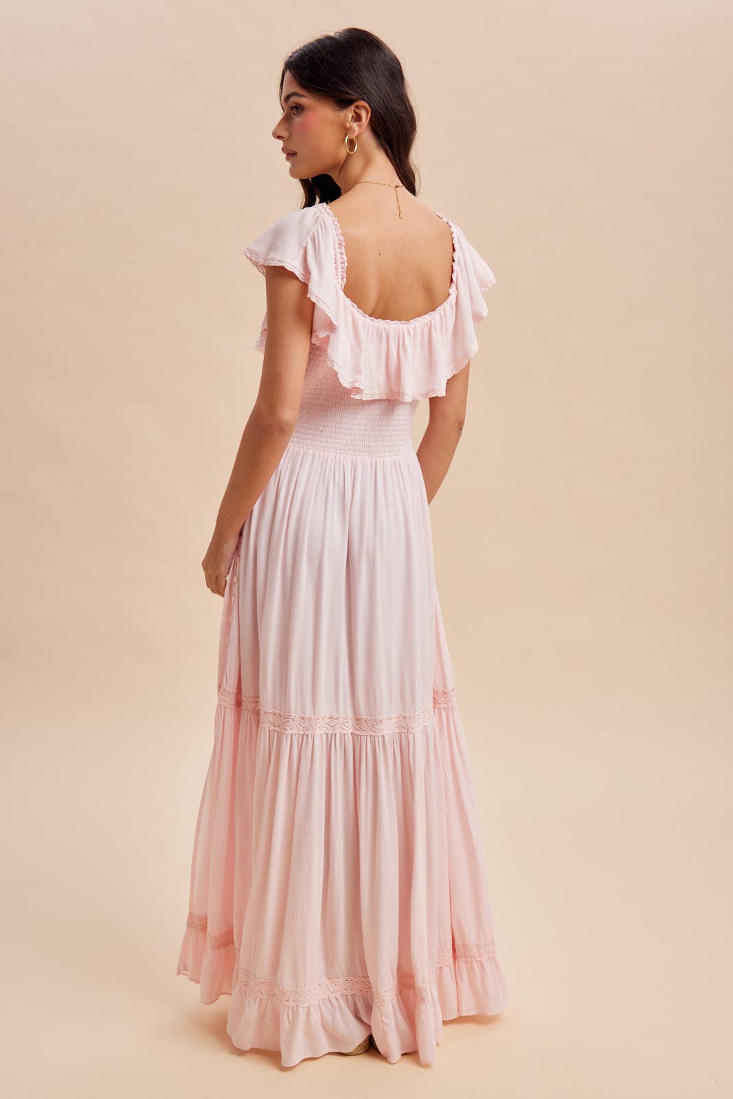 RUFFLED FLOUNCE COLLAR MAXI DRESS